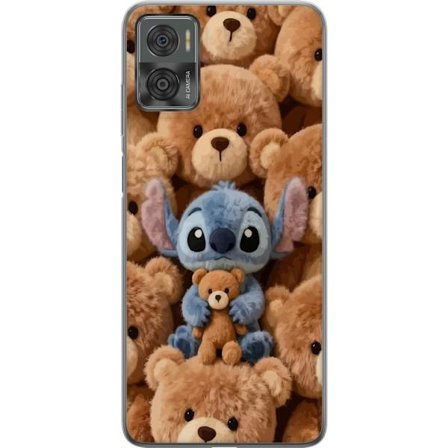 Kompatibelt Mobildeksel til Motorola Moto E22i Stitch omgitt av brune teddybjørner med en liten teddybjørn i fanget i en søt og koselig kawaii-design