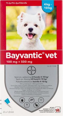 Bayvantic Vet Spot-on til Hund Hunde 4-10 kg (4 X 1 ml), Tøj & Bolig, Flåter & Lopper, Flåt- Og Loppemiddel Til Hunde