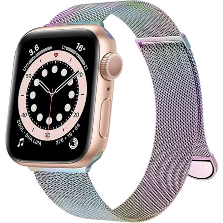 Kvinner og menn, rustfritt stål nettløkke magnetisk spenne erstatning for Iwatch-bånd (41 mm / 40 mm / 38 mm, regnbue).