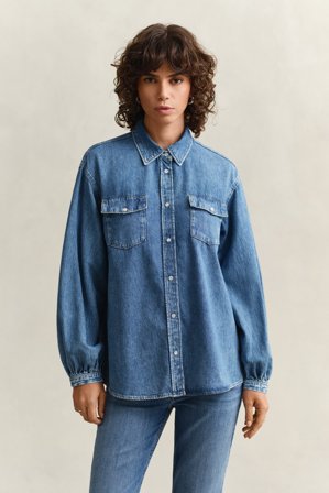 GANT Damen Bluse mit voluminösen Ärmeln (38) Blau