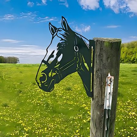 Hest Metal Have Ornamenter til Hegn, Udendørs og Hjemmeindretning, Dyr, Haveindretning, Skulpturer, Støbejernsilhuetter, Træ, Gård, Vægkunst