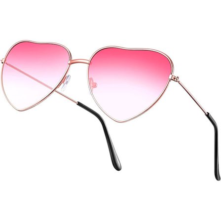 Hjerteformede solbriller 70'er solbriller tynde metalramme hippie solbriller til hippie udklædningstilbehør, rosegold ramme