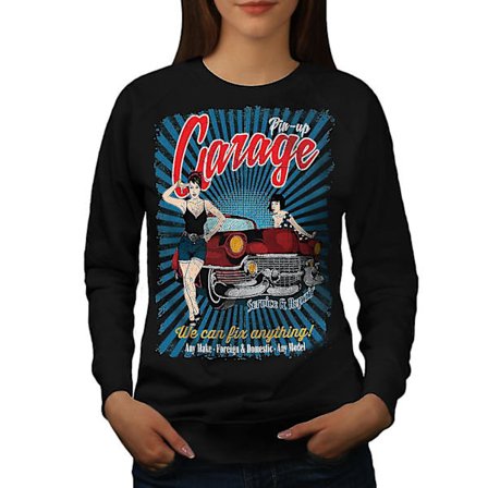 Pin Up Car Garage Women Blacksweatshirt
