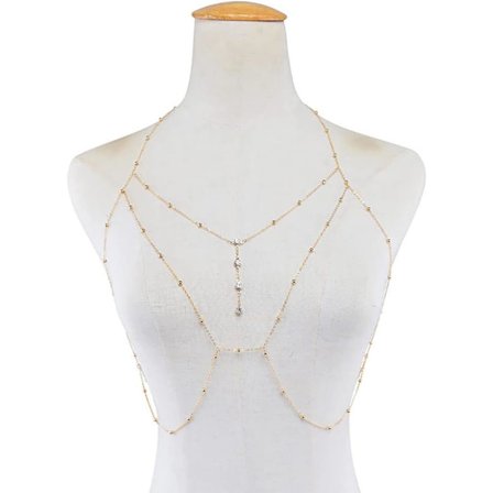 Sexy Bikini BH Kroppskjede Gull Krystall Kobber Perler Kroppskjede