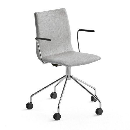 Conference chair OTTAWA, wheels + armrests, silver grey fabric, chrome