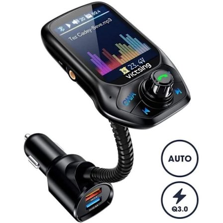 FM-sender Bluetooth Bilsæt Biladapter, FM-frekvens Auto-modulation, 3 USB Inkluderet QC3.0 Hurtig Opladning, 1.8" Skærm