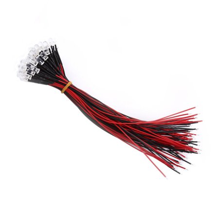 50 stk. ferdigkablet DC 9-12V 3 5 10mm Vannklar LED Dioder Hvit Rød Blå Grønn Lys