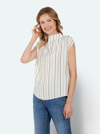 B. COPENHAGEN - Kortærmet T-shirt - Råhvid Strib - Høj Krave