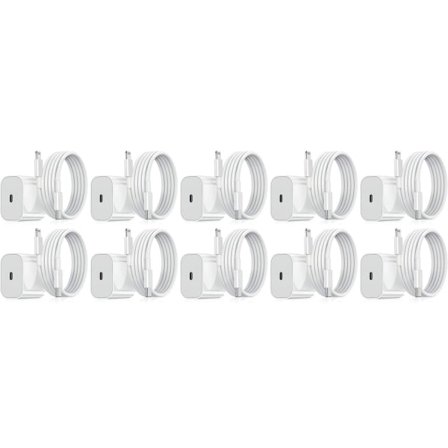 Oplader til iPhone - Hurtig oplader - Adapter + Kabel 20W USB-C Hvid 3-pak iPhone