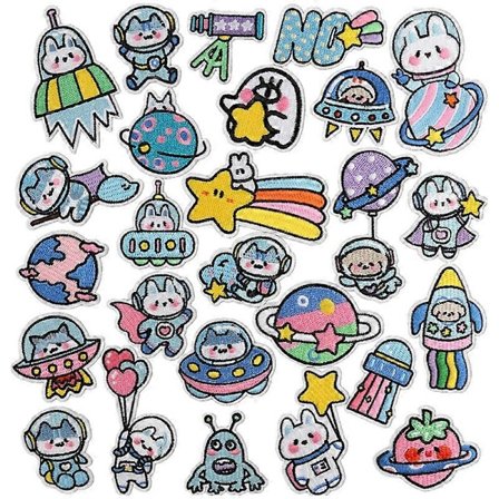 Söt rymdkanin-tygmärke med broderi för barnkläder, datorbroderi, strykmärke