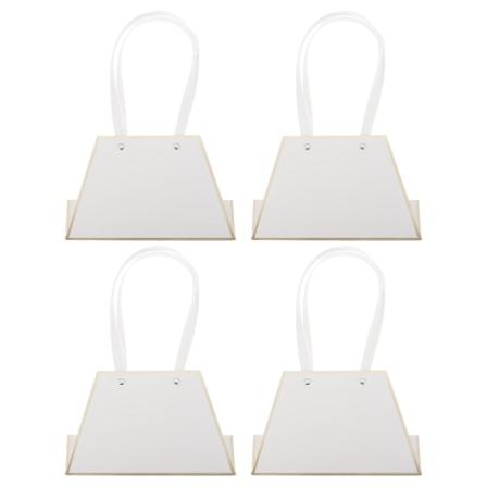 4 stk. Blomsterbuket Gavepose Papir Blomsterhandler Plantebuket Pose med Håndtag (21X27CM, Hvid)