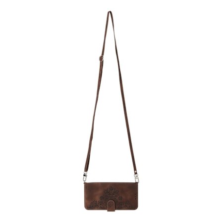 Fodral för iPhone 14promax Brun + axelrem Soft-Touch Crossbody Korthållare 3D Präglad Magnetisk Plånbok med Korthållare