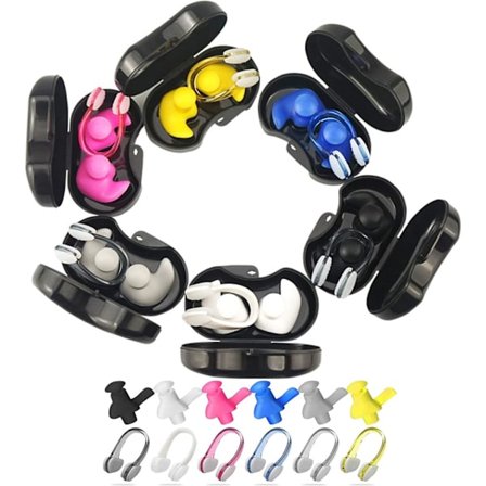 6 Pak Vandtætte Svømmeørepropper med Næseklemme, Genanvendelige