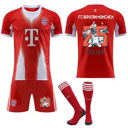 2025-2026 Bayern München Hjemme Barn Voksen Fotballdrakt med Sokker No.25 Muller Memorial Edition No.25 Muller Memorial Edition{REN}