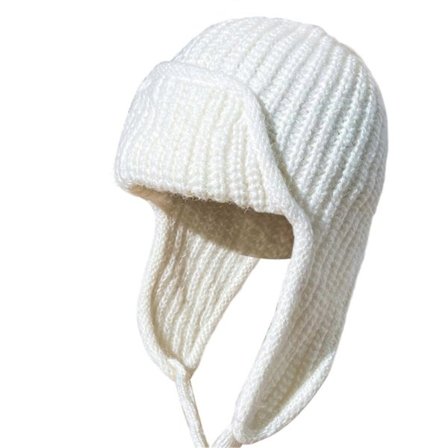 Strikket hue med øreklapper til kvinder, superblød, ensfarvet, tyk, vindtæt, varm vinterhue i strikket design