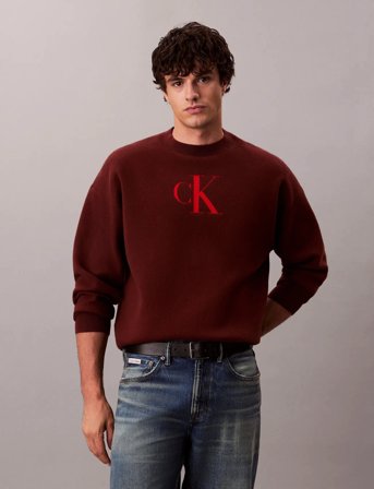 Calvin Klein Jeans Ls Cttn Cashmere 3D Logo Crwnk S - Red - XL
