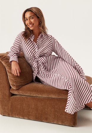 Bubbleroom - Tie Detail Shirt Dress - Pink/Striped - Kläder