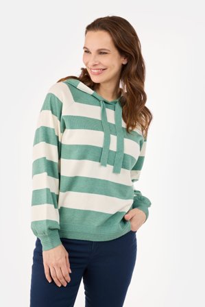 JENSEN - Hættetrøje - Grøn / Hvid - Stribet