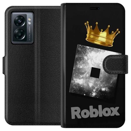 Kompatibelt Lommeboketui til OnePlus OnePlus Nord N300 Minimalistisk svart og sølvfarget Roblox-symbol med gylden krone og luksuriøs gamer-estetikk