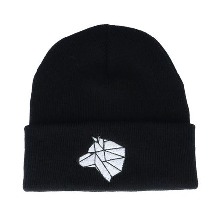 Origami - Svart cuff Beanie - White Paper Wolf Black Cuff @ Hatstore