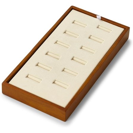 Solis Træ Smykke Displaybakker 12 Slots Ring Organizer Bakker (Beige)