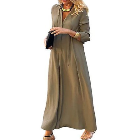 Skjortekjole Høj Talje Varm Hudvenlig Populær Dame Ensfarvet Pullover Efterår Lang Kjole til Ferie tan tan_yux