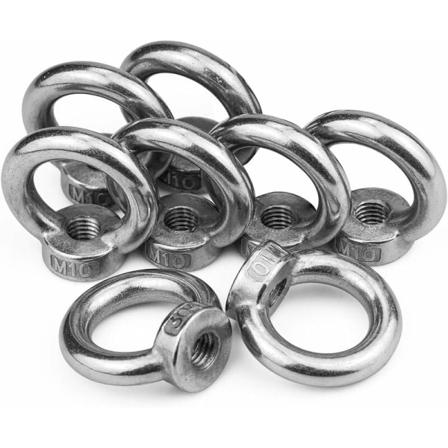 8 kpl M10 nostosilmukkamutteri, silmukkamutteri, ruostumattomasta teräksestä valmistettu rengasmutterirengas kuljetusnostoon