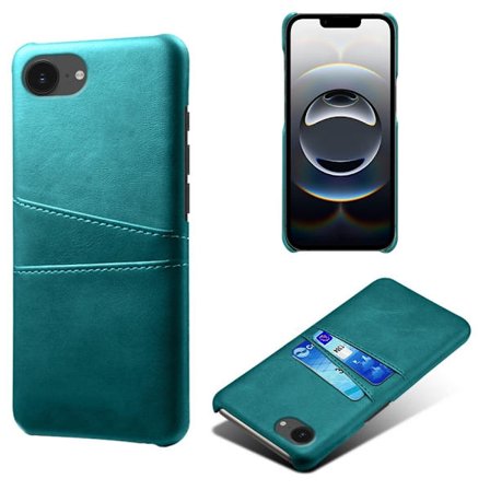 iPhone 16e-etui med to kortspor Vegansk lær + hardt PC-telefondeksel - Grønn