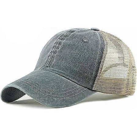 Justerbar mesh-caps for menn, buet baseballcaps med knapp og mesh, retro vasket truckerhatt, pustende visir