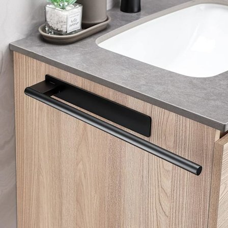 Svart Handdukshållare Badrum självhäftande Handdukshållare Ingen Borrning Väggdekal Enarms Handdukshållare Matt