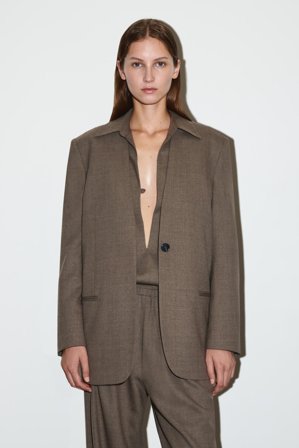 COS Women's Collarless Wool Blend Blazer in Brown