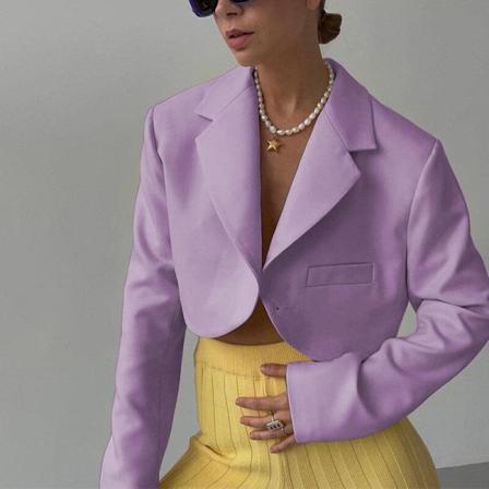 Kvinnor Cropped Business Jackor Enfärgad Öppen Front Ytterkläder