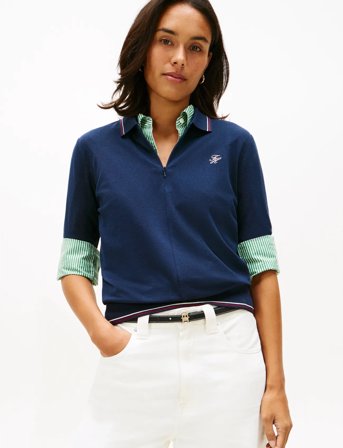 Tommy Hilfiger Th Script Lyocell Zip Ss Polo - Navy - S
