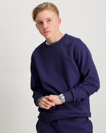 Zeke Essential Logo Tag Crew Neck Blå Genser Gutt - Kids Brand Store