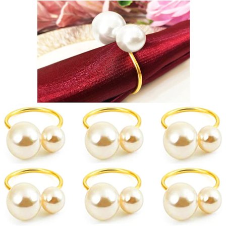 6 Pärlbroderade Servettringar, Silver- och Guldservettringhållare för Ch