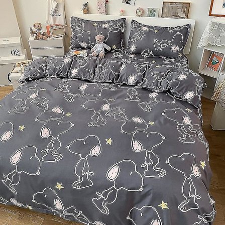 3/4-osainen Kawaii Snoopy -sarjakuva puuvillapeitto lakanat tyynyliina Anime mukava pehmeä kotitaloustekstiili lahjat 3-osainen setti 150x200cm