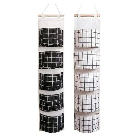 2 stk. Over Dør Hængende Opbevaringspose, Vandafvisende Væghængt Skab Organizer Linen Fabric Stilfuld Montering Organizer Med 5 Lommer Til Soveværelse