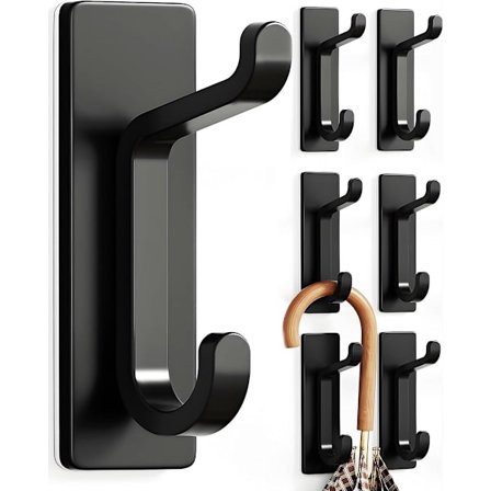 ING Veggmonterte kleskroker, hatteknagger og håndklekroker: 6 kg selvklebende dørkroker, svart, pakke med 6