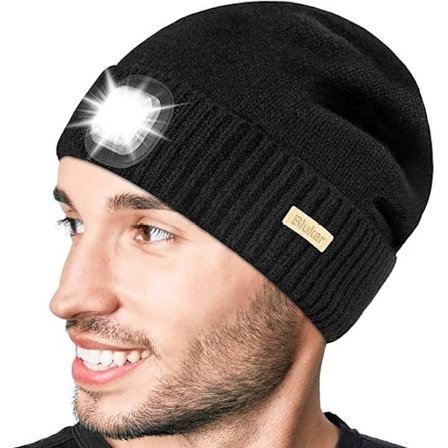 Svart, 34 [Energiklasse A+++], LED-pannlampe lue, julegave til menn 6 LED-lue oppladbar strikket løpelue unisex varm vinter B