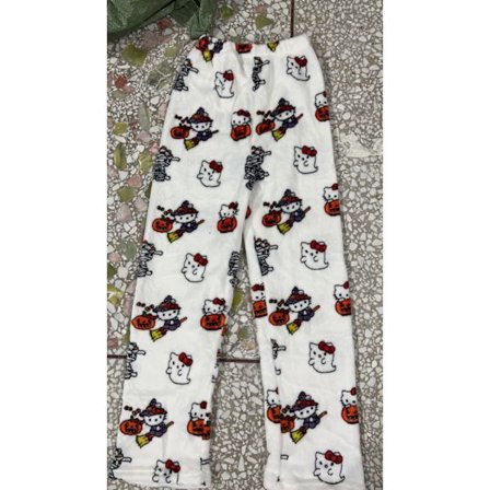 Tegneserie Julepysjamasbukser for kvinner, avslappede fløyelsbukser for hjemmebruk med kattemotiv Magical KT Cat L