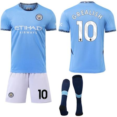 Manchester City Hemma Barn & Vuxen Fotbollströja Set med Strumpor 2024-2025 Nr 10 GREALISH Nr 10 GREALISH XS No.10 GREALISH XS
