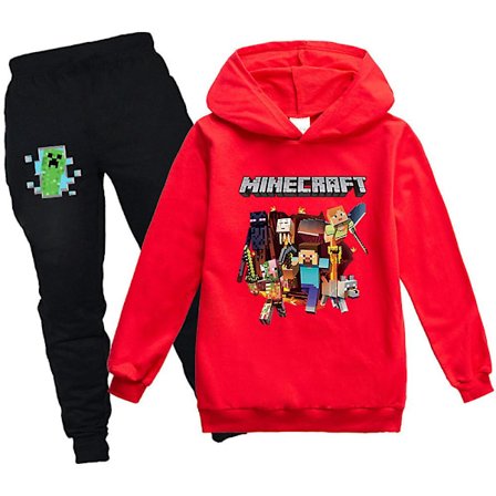 Minecraft Print Kids Tracksuit Set Boys Girls Casual Hooded Sweatshirt Jogger Pants Outfit Activewear Sportswear[HK]