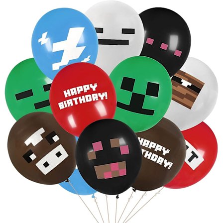 48 stk Pixel Miner Crafting Style Gamer Fødselsdag Balloner, 12 tommer Minecraft Fødselsdag Latex Balloner, Dobbeltsidet Pixel Miner Crafting (FMY)