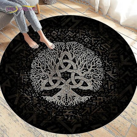 Viking Valknut Yggdrasil Livets Træ Område Tæppe Runde Tæpper Gulvtæpper Til Stue Soveværelse Fodpude Dekoration Skridsikker Gulvmåtte