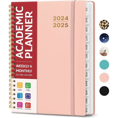 Akademisk Planlegger 2024-2025 - Månedlig og Ukentlig Kalender, A5, Jul 2024-Jun 2025, Ideell for Kontor og Skoleutstyr, Rosa