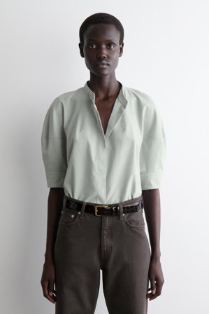 COS Women's Puff Sleeve Cotton Blouse in Turquoise