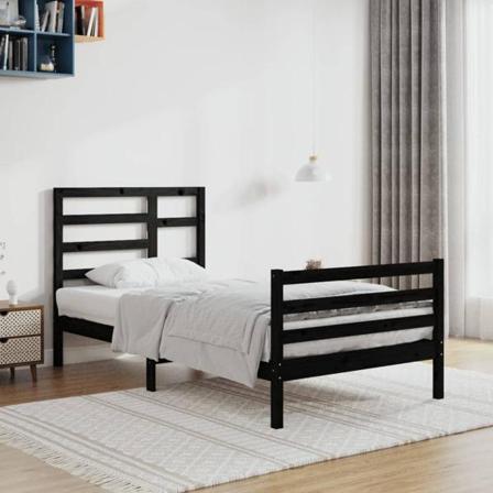 Vidaxl Sängram Svart Massivt Trä 100x200 Cm Svart