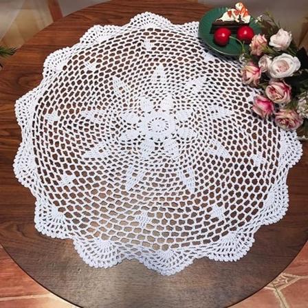 Håndlaget heklet blondeserviett i bomull, rund, hvit, 19 I- Perfet 60cm round