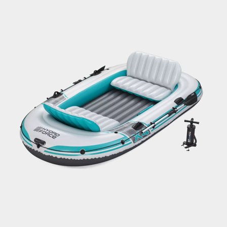 Gommone / barca da bagno Bestway Hydro Force Adventure Elite X4, 3.15 x 165 metri, grigio/blu + remi + pompa a pedale + borsa da trasporto + kit di 