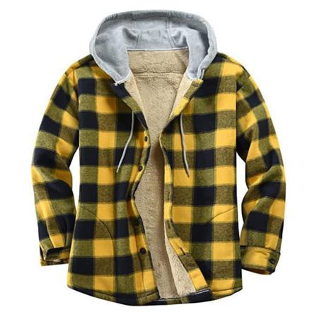 Män Rutig Långärmad Sherpa Hoodie Button Up Tjock Skjorta Jacka